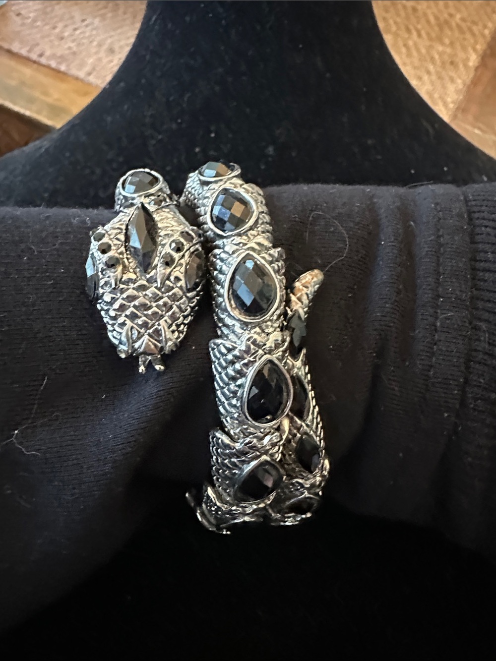 Silver & Black Crystal Wrap SNAKE Bracelet